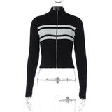 MQTIME  -  Casual Slim Contrast Cardigan Women Full Sleeve Stand Collar Zipper Short Sweaters Female 2026 Spring Summer Cardigans Lady New