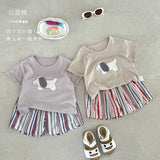 MQTIME  -  Boys Suit Spring and Summer New Children's Wear Korean Boy Baby Cute Cartoon Dog T-shirt Striped Shorts Two Sets