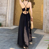 MQTIME  -  Casual Dress Backless Dress Daily Casual Wear Solid Pattern V Neckline Daily Wear Microelasticity Backless Dress