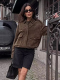 MQTIME  -  Women Elegant Suede Brown Bomber Jackets Fashion Ladies Casual Loose Outfits for Vintage Female Chic Clothes Cute
