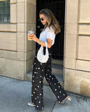 MQTIME  -  Women's Fashion Polka Dot Wide Leg Pants High Waist Flare Hem Commuting Casual Streetwear Trousers New Women Pants
