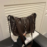  MQTIME  -  American Retro-punk Y2k Metal Rivet PU Leather Cool Messenger Bag Large-capacity Storage Bags Handbag Crossbody Bag Woman Bags