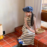 MQTIME  -  Summer Korean Toddler Girl Sundress Cotton Sleeveless Striped Young Baby Girl Dress Loose Split Hem Children Girl Sundress