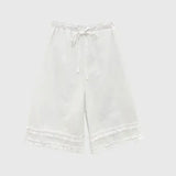 MQTIME  -  Basic Solid Color Casual Loose Capri Pants Female Clothing Wide Leg Summer Drawstring Fashion Edible Tree Fungus Spliced Pants