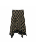 MQTIME  -  Women Vintage Chic Midi Skirt Elegant Women Plaid Lace Long Skirt New Summer  Commute Dinner Party Lady Skirt