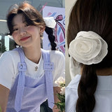 Mqtime  Korean White Flower Camellia Cotton Lace Hair Clip Simple Temperament INS Design Hairpin for Women Girls Hair Accessories