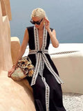 MQTIME  -  Printed Sexy Deep V-neck Backless Long Dress Women Sleeveless Belts Hollow Out O-neck A-line Dresses 2025 Summer Holiday Robe