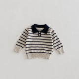 MQTIME  -  Spring New Children Long Sleeve Knitted Sweater Cotton Girls Polo Collar Striped Tops Boys Casual Pullover Kids Clothes
