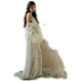 MQTIME  -  Women Maternity Dress for Photoshoot Lady White Elegant Lace Perseptive Long Dress Clothing for Studio Photography Shooting