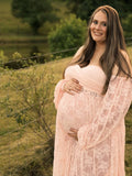  MQTIME  -  Maternity Dress Soft Stretchy Lace Off Shoulder Doubly Split A line Skirt Pregnancy Maxi Gown for Photoshoot
