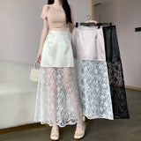 MQTIME  -  2024 Summer Commuter Korean Half Skirt High Waist Panel Lace Slim Hook Flower Style New Long Skirt Versatile Trendy Women