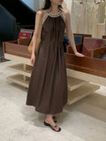 MQTIME  -  Latest French Design Women's Dress Solid Elegant Sleeveless Off Shoulder Strap Dress Maxi Dress
