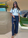 MQTIME  -  Fashion Women's Pants Middle Waist Straight Solid Hollow Out Female Long Trousers Early Spring New Holiday Chic Lady Pants