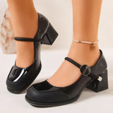 MQTIME  -  Vintage Square Toe Patent Leather Mary Jane Shoes Women Spring Summer Classic Black Thick High Heel Pumps Woman Dress Shoes