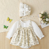 MQTIME  -  2025 Spring New Baby Girls Clothes Long Sleeve Toddler Girls Floral One Piece And Hat 2 Pcs Baby Bodysuits