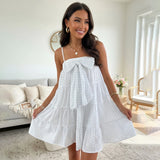 MQTIME  -  Women's Summer Mini Cami Dress Stylish Y2k Dots Print Bow Decor Front Square Neck Spaghetti Strap Flowy Loose Dresses