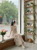 MQTIME  -  Summer Off Shouler Camisole Dress For Women Short Sleeve Patchwork Floral Lace Ruffles Dress Irregular Fairy Long Party Dress