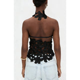 MQTIME  -  Women Floral Hollow Out Halter Vest Embroidered Backless Mock Neck Tank Top Y2K Coquette Slim Fit Crop Tops Streewear