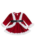 MQTIME  -  Cute Toddler Winter  with Faux Fur Trim and Bow Detail - Stylish Round Neck Long Sleeve Velvet Romper Dress for Baby