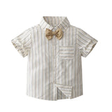 MQTIME  -  3Piece Sets Summer Baby Boy Clothes Korean Fashion Gentleman Tie Short Sleeve Tops+Shorts+Straps Boutique Kids Clothing B001