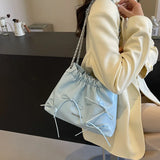 MQTIME  -   2024 Summer New Ladies Handbag Fashion Simple Beige Pink Silver Pu Bucket Bags For Women Trendy Casual Shoulder Bag Crossbody