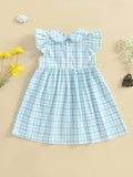 MQTIME  -  Girls Floral Print Ruffle Sleeve Round Neck A-line Dress Casual Summer Dress with Embroidered Details and Plaid Pattern