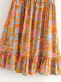 MQTIME  -  Boho Mini Dress Round Neck Short-sleeved Printing Dress A-line Hippie Holiday Dresses Floral Cotton Summer Vestidos