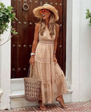 MQTIME  -  Summer New Sexy Deep V-neck Female Vestidos Simple Solid Color Women Sleeveless Chiffon Lace Edge Dress