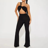  MQTIME  -  Twist One Shoulder Flare Jumpsuits Sexy Hollow Out Strapless Backless Slim Casual Streetwear Overalls Women Solid Rompers