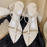 MQTIME  -  New Temperament Wedge Heel Pointed Personalized High Heels One-word Thin Strap Open-toe Buckle Sandals Women