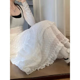 Mqtime Y2K Vintage Lace Ruffled Casual Mid-length Skirt Women Autumn New High Waist Hollow Solid Color All Match Cake Skirt