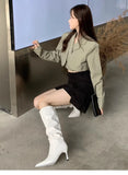  MQTIME  -  Long boots autumn and winter pointed pile boots thin heel black long tube boots women's high tube boots knight boots