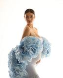 MQTIME  -  Blue Mermaid Maternity Dresses Photoshoot Ruffled Floral Cape Soft Tulle Maternity Dress Shawl платье для беременных