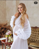 MQTIME  -  New Off White Pleated Maxi Dresses for Photoshoot Maternity Photoshoot Dress Formal Evening Gown Baby Shower Dress YEWEN