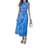 MQTIME  -  Spring Summer New Fashion Printed Women Skirt Set Simple Round Neck Female Sleeveless Two Piece Set Dress