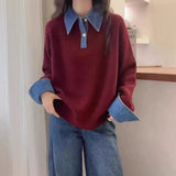 MQTIME  -  Elegant Fashion Women's Polo Shirts Stylish Loose Casual-chic Denim Knitwear Commuter Classic Retro Office Women Fall Streetwear