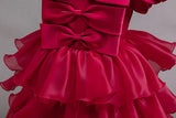 MQTIME  -  Girl's Princess Dress Cute Bowknot Children's Birthday Party Solid Layered Ball Gown for Autumn Spring 6 8 10 Years
