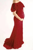  MQTIME  -  Fashion Maternity Red Dress for Photo Shoot Maxi Maternity Gown Sleeveless Lace Fancy Sexy Women Maternity Photography Props