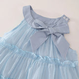 MQTIME  -  Summer Luxury Girls Dress Korean Fashion Mesh Bow Sleeveless Cute Blue Princess Baby Dresses Boutique Kids Clothing BC2113