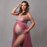  MQTIME  -  Bohemian Photo Shooting Pregnancy Dress Lace Bodysuit Tulle Long Dress  Boho Style Maternity Dresses For Photo Shoot