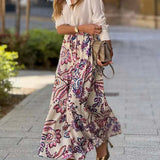 MQTIME  -  New Casual High Street Pleated Bohe Half Skirts Women Elegant Long Party Skirts 2025 Fashion Floral Printed Loose Holiday Skirts