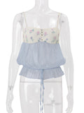MQTIME  -  Summer Sexy Sweet Slim Spaghetti Strap Sleeveless Flower Print Drawstring Y2k Camis