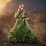 MQTIME  -  Green Mermaid Maternity Dress Photoshoot High Neck Pregnant Women Photography Robe Long Sleeve Babyshower Gown Customized