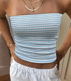 MQTIME  -  Sexy Blue White Striped Off Shoulder Tight Vacation Vest Top for Women Summer New Fashion Women's Sweet Slimming Tank Top