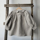 MQTIME  -  Autumn Retro Girls Long-Sleeve Cotton And Linen Shirts With Buttons New Baby Girl Casual Doll Collar Lantern Sleeve Tops TZ151