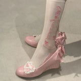 MQTIME  -  Japanese Vintage Gothic Style Lolita Shoes Women Sweets Polka Dot Print Lace Bow Metal Button Mary Jane Shoes Fashion Wedge Heel
