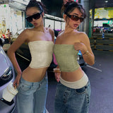 MQTIME  -  Sequin Decal Sleeveless Crop Women Tops Y2k With Exposed Navel Elastic Tight And Sexy Spicy Girl Outfit Fashion Party Club Dress