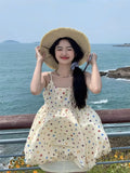 MQTIME  -  Sweet Young Lady Summer Bud Dress Fashion Printing Women's Strap Dress High Waist Sleeveless Female Floral Dress Holiday Clothes