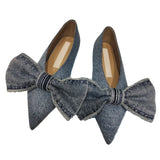 MQTIME  - New Designer Blue jeans bow flat shoes woman cloth patchwork flats sewing Pointed large bow denim loafers for women