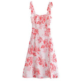 MQTIME  -  Floral Print Women Dress Spaghetti Strap Split Sleeveless Female Sundress New High Waist Summer Dresses